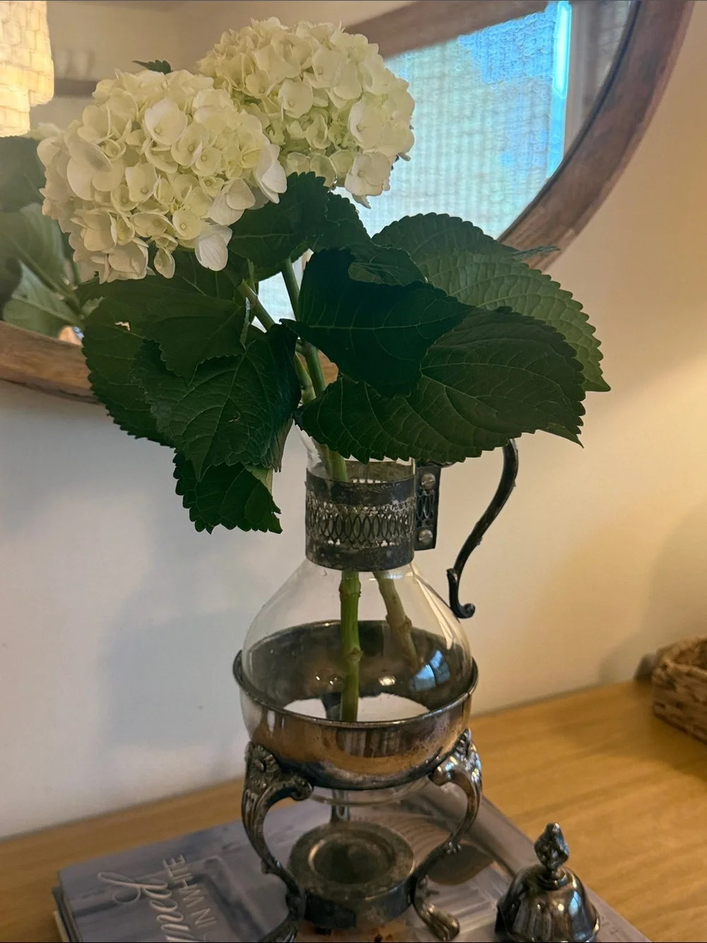 Vintage Glass Carafe with Silver Ornare Stand.